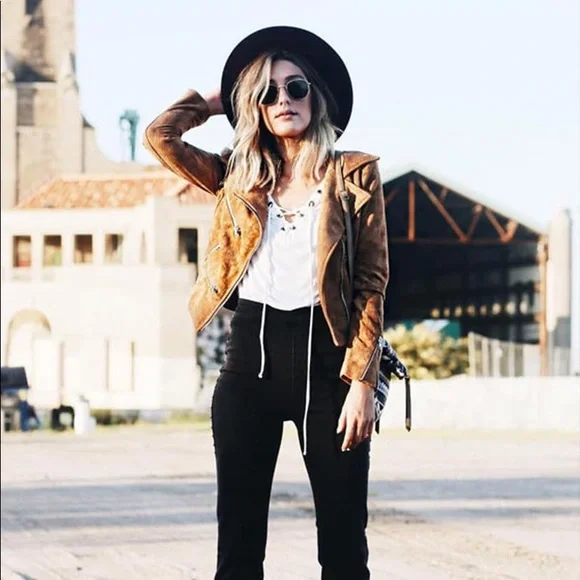 Lulus Suede With Love Tan Suede Moto Jacket. No rages, inside tag is cut - Picture 2 of 9